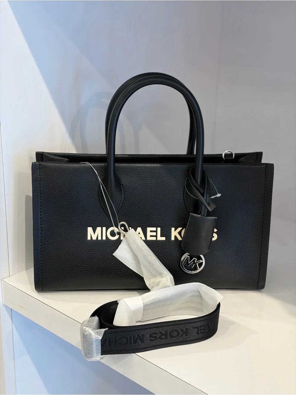 Michael Kors Black Leather Logo Satchel Tote Crossbody
